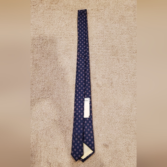 Men's Vintage Jacobson's Navy Burgundy Geometric Pattern Necktie Made in USA - Picture 2 of 5